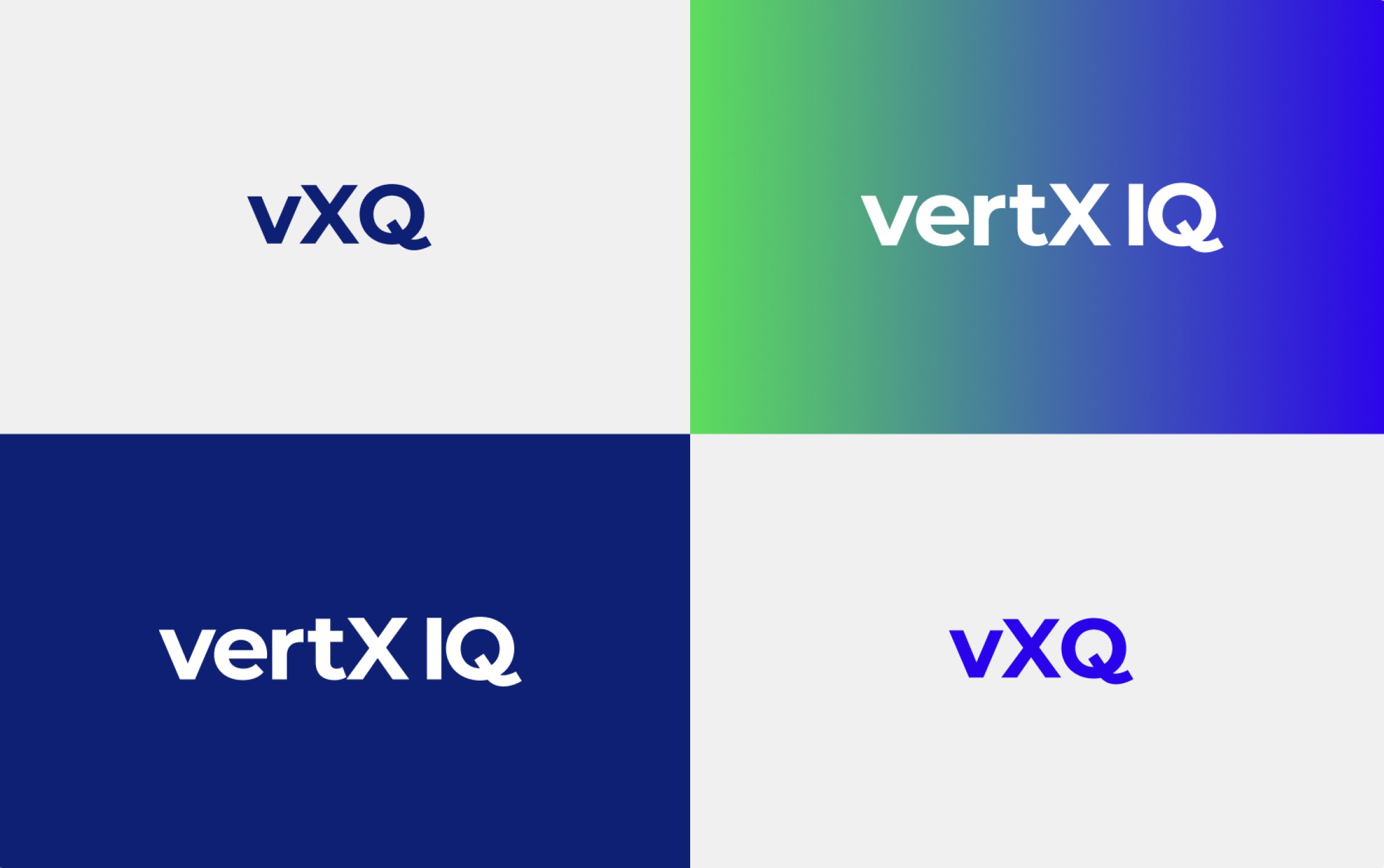 Das vertXIQ Logo in verschiedenen Farben & Anwendungen