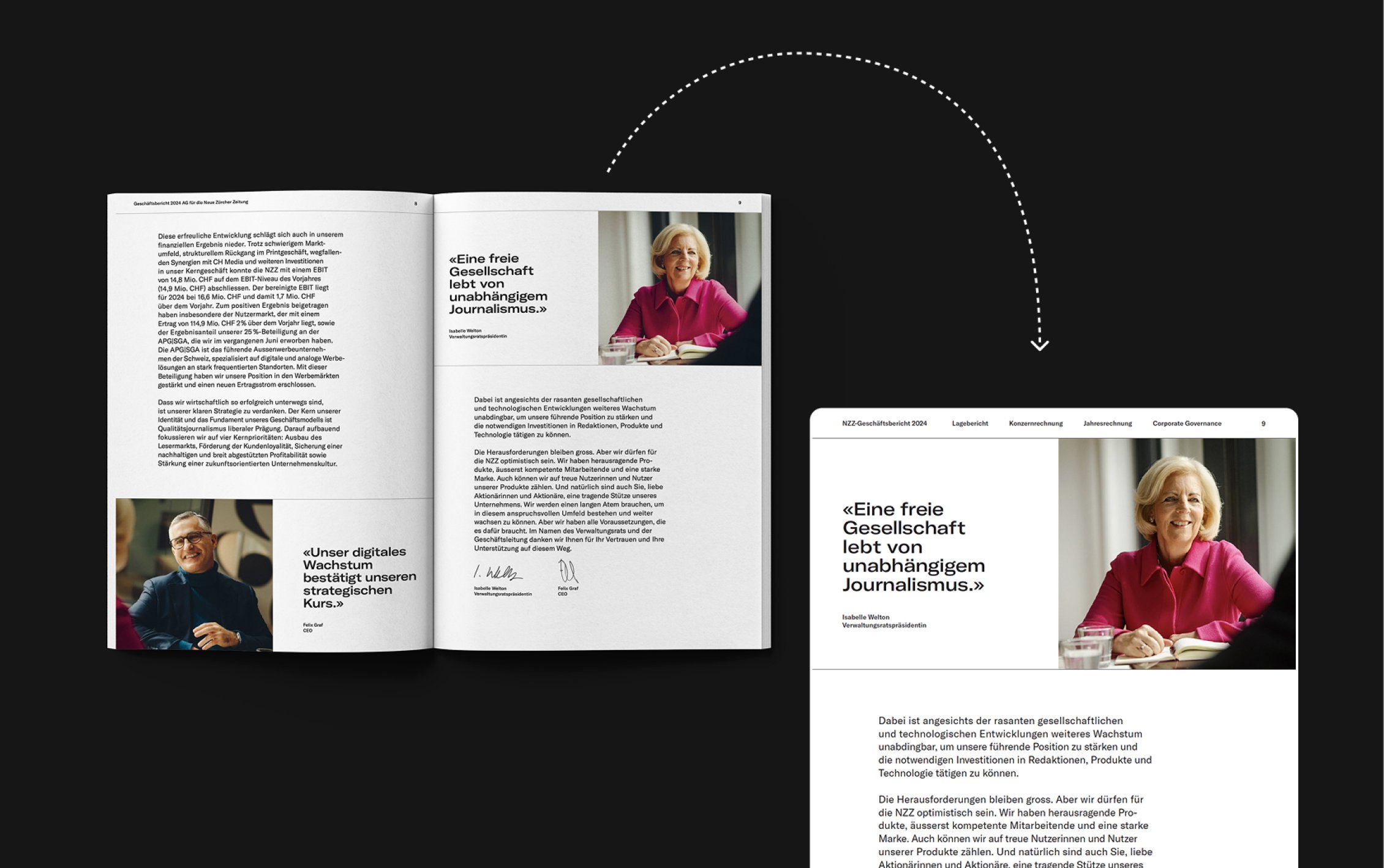 Dastellung der Transformation von Print Doppelseite auf Digital Einzelseite Anwendung