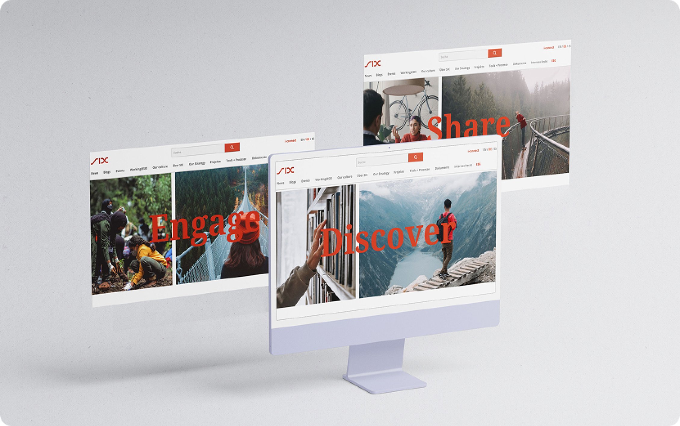 Drei Screens der Multimedia Platform von SIX